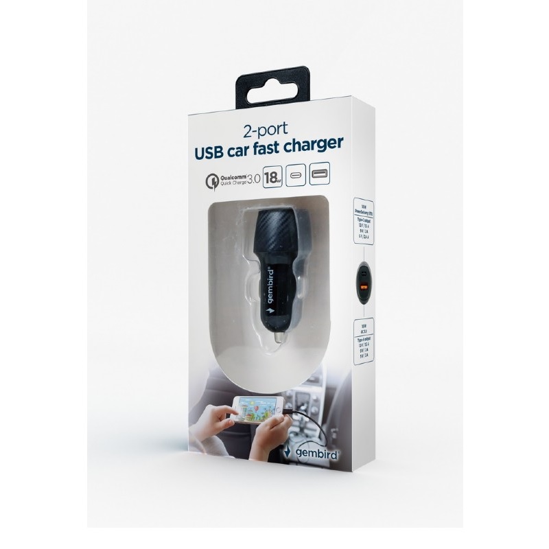 USB Universal Car Charger Energenie 36W USB Type-C x2 Black