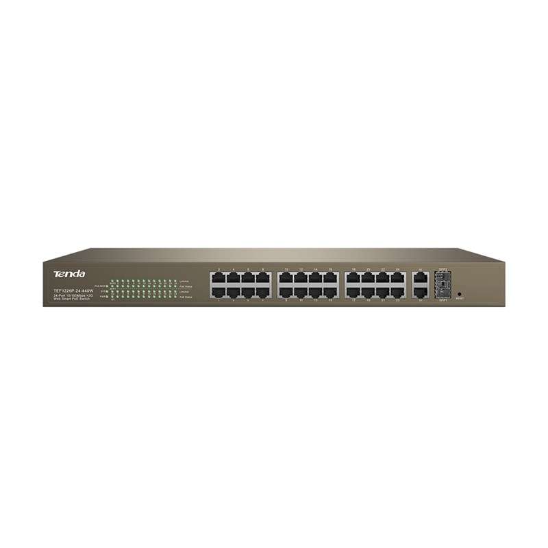Tenda Switch 24port 10/100 + 2port Gigabit + 2port SFP Web Smart TEF1226P-24-440W w/24-Port POE