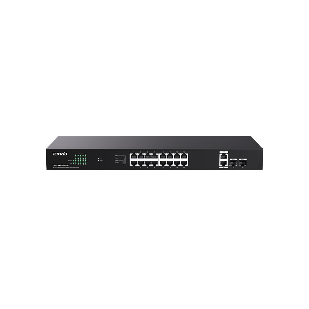 Tenda Switch 16Port Gigabit 2xGE 2xSFP PoE 250W TEG1120P Rackmount