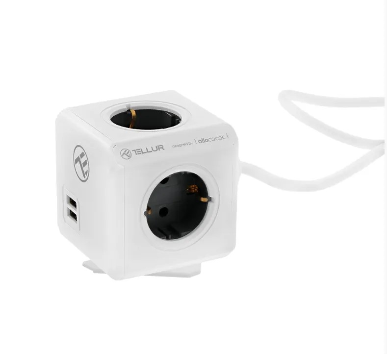 Power Protector Tellur Power Cube Extension Cable 4xSchuko,2xUSB-A,16A/250V,1.5m,White