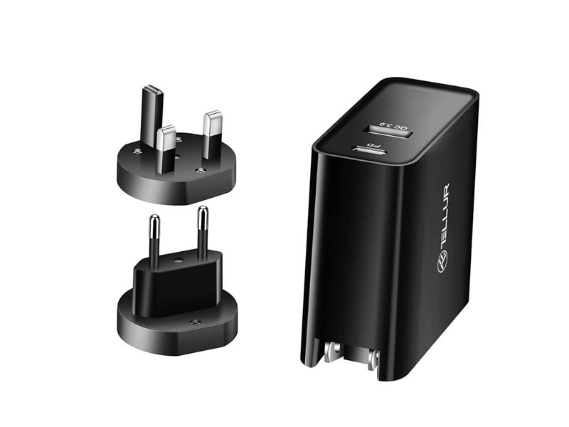 USB Universal Power Charger Tellur PDHC1 48W Type-C PD 30W /USB QC 3.0 18W EU, US, UK Black