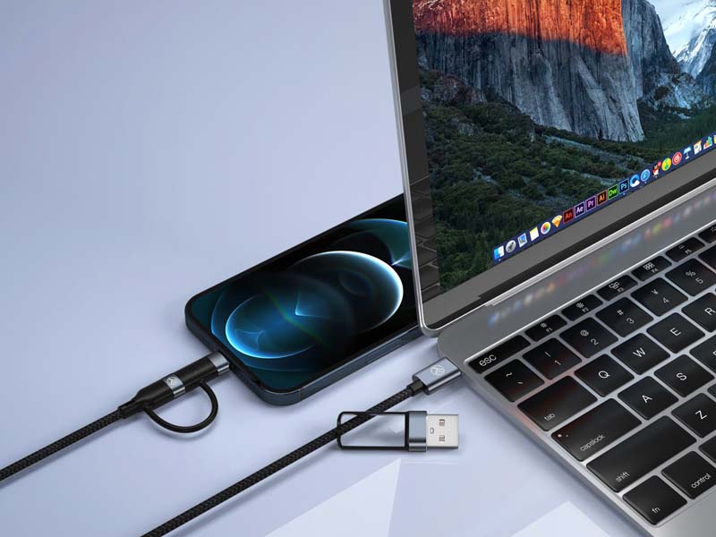 USB Cable 4in1 USB-A & Type-C to Type-C & Lightning 1m Tellur Black