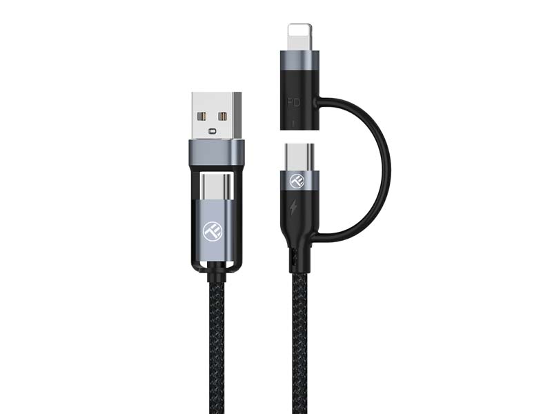 USB Cable 4in1 USB-A & Type-C to Type-C & Lightning 1m Tellur Black