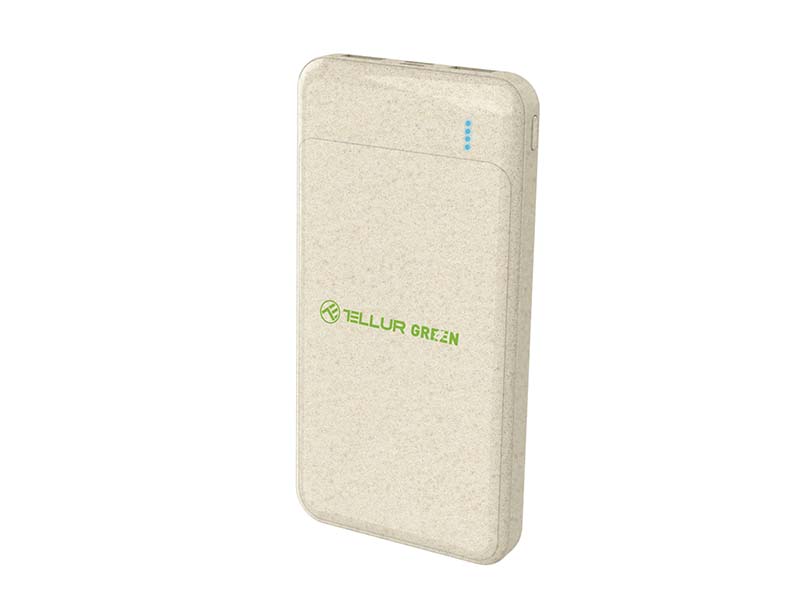 Power Bank Tellur Green PD103 10000mAh PD18W Dual USB + Type-C + Micro USB Eco-friendly Cream