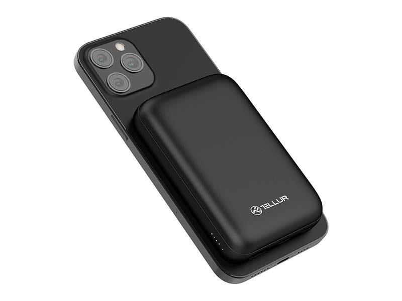 Power Bank Tellur WPD101 Compact Pro 10000mAh Magsafe Type-C PD20W + USB QC 3.0 22.5W Magnetic Black