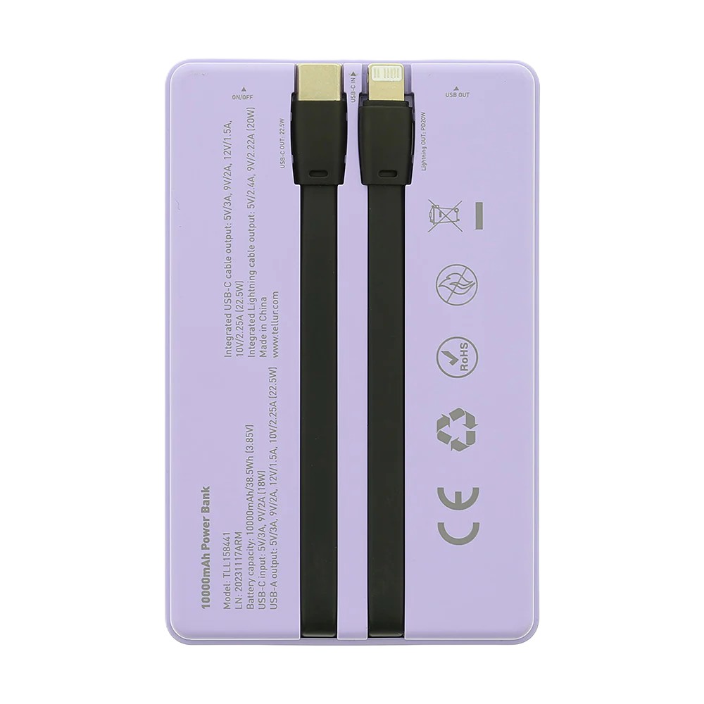 Power Bank Tellur 10000mAh Type-C + Lightning cable QC 3.0 PD 3.0 Purple
