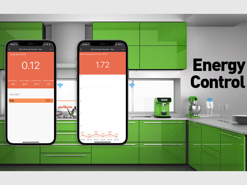 Tellur Smart Home WiFi Dual Socket 16A 2400W Energy Monitoring