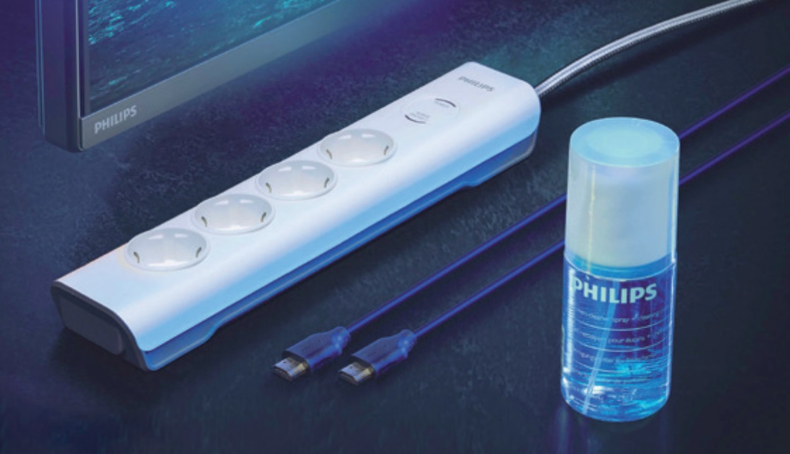TV Starter Set Philips -Power Protector 2m 4 Sockets White, Cable HDMI M/M 1.8m, screen cleaning kit