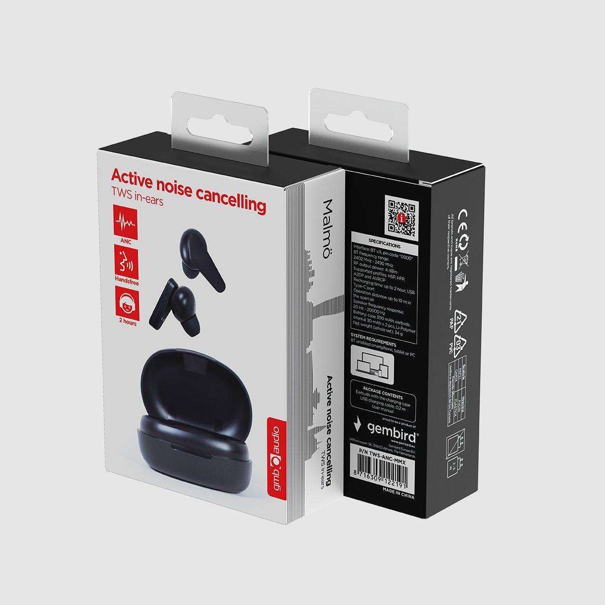 Earbuds Bluetooth Gembird TWS Malmo with ANC Black