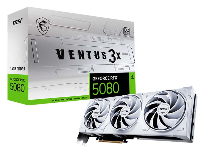 MSI GeForce RTX 5080 VENTUS 3X OC WHITE 16GB GDDR7/HDMI/3xDP/DX12U/PCIe 5.0/TORX FAN 5.0