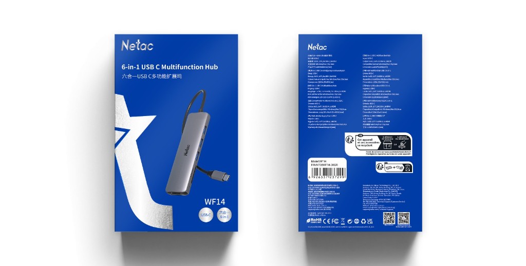 USB Hub Netac WF14 6-in-1 Type-C USB 3.0, HDMI, SD Card Reader - Анхоч