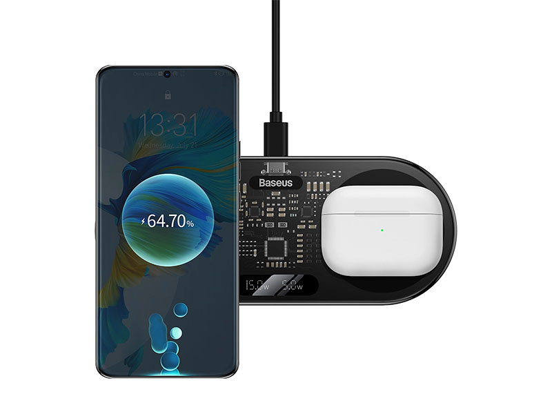 Wireless Charger Baseus Digital LED Display 2-in-1 20W Black