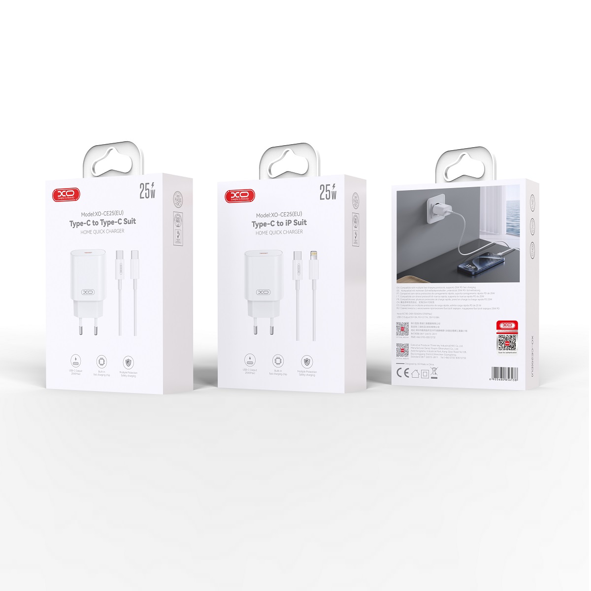 USB Universal Power Charger XO 25W Type-C w/USB-C Cable White