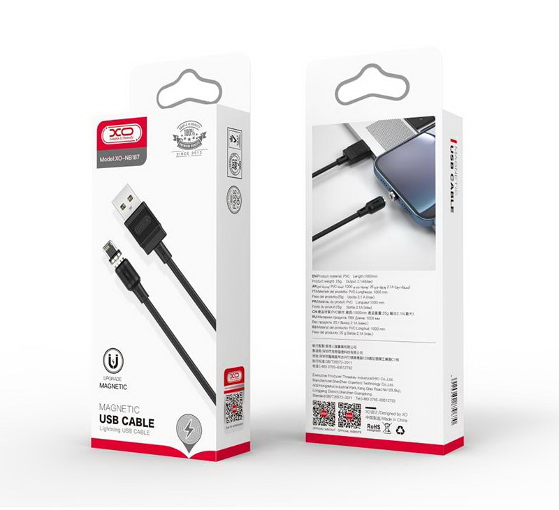 Cable USB-A to Lightning Magnetic 1m XO NB187 White