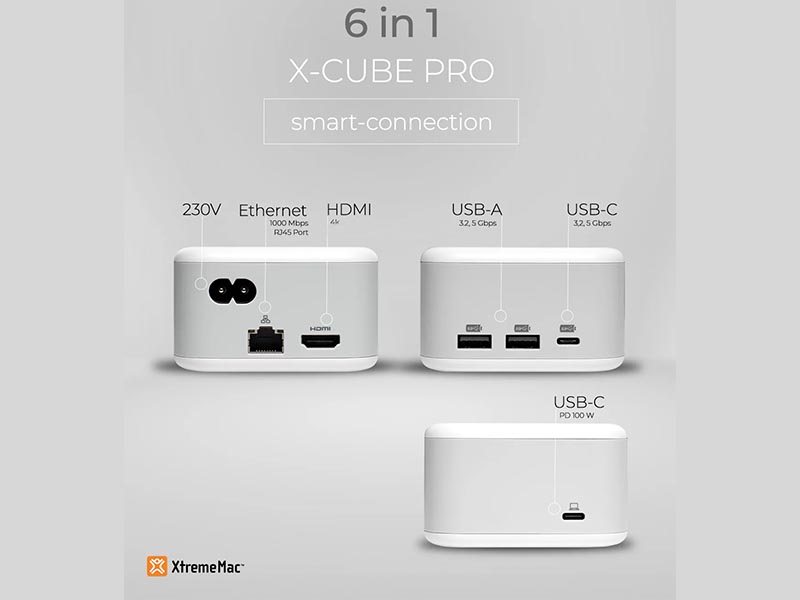 Docking Station XtremeMac X-CUBE PRO 6-Ports Hub Type-C 130W PD, HDMI 4K, RJ-45, USB 3.2